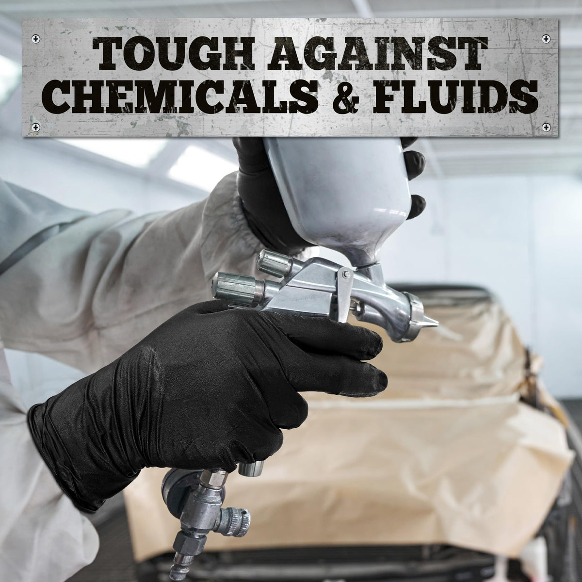 TitanFlex disposable mechanic gloves in workshop setting illustrating durable grip.