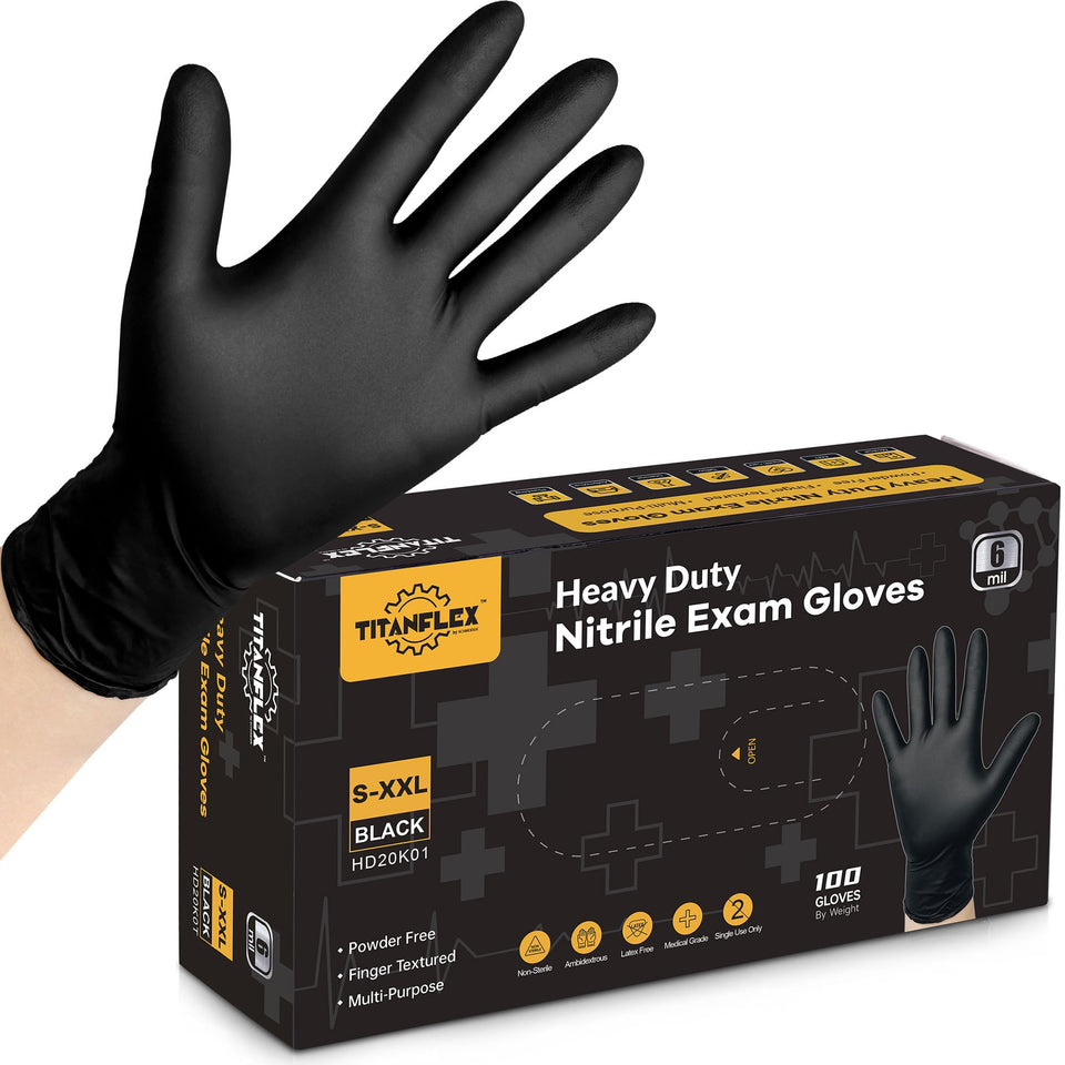 TitanFlex black 6mil nitrile gloves in XL box front view for heavy-duty tasks