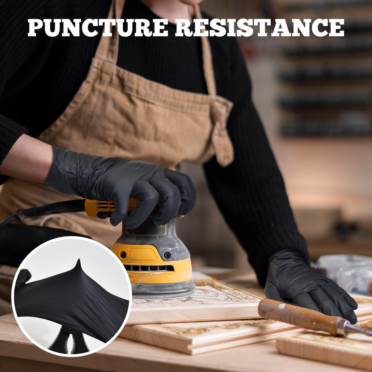Heavy-duty black gloves stay discreet while handling oils, grease, and cleaning solutions.