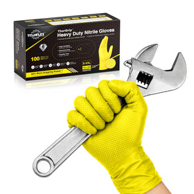 TitanFlex heavy-duty nitrile gloves with yellow diamond texture on palm for secure grip