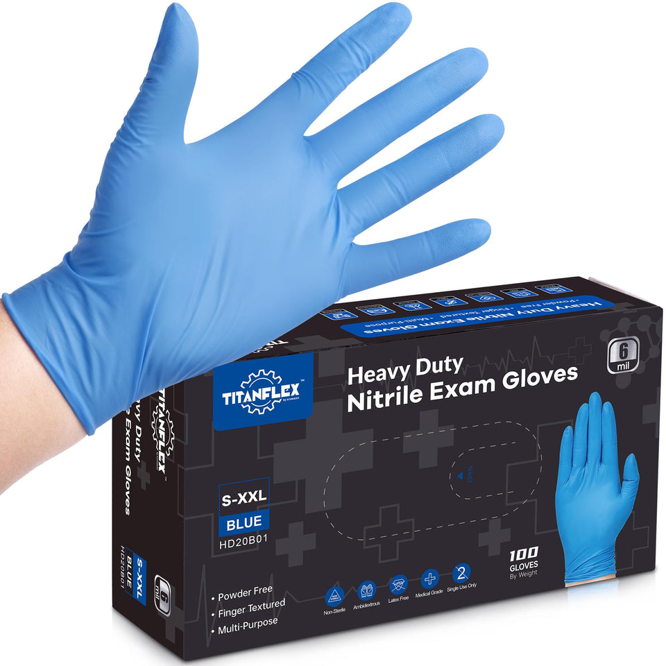 TitanFlex nitrile gloves blue box 6-mil for durable protection