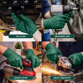 TitanFlex dark green nitrile gloves resist chemicals for safer handling