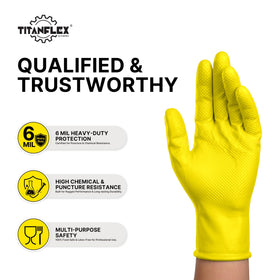 TitanFlex nitrile gloves with raised diamond texture for grip on wet surfaces