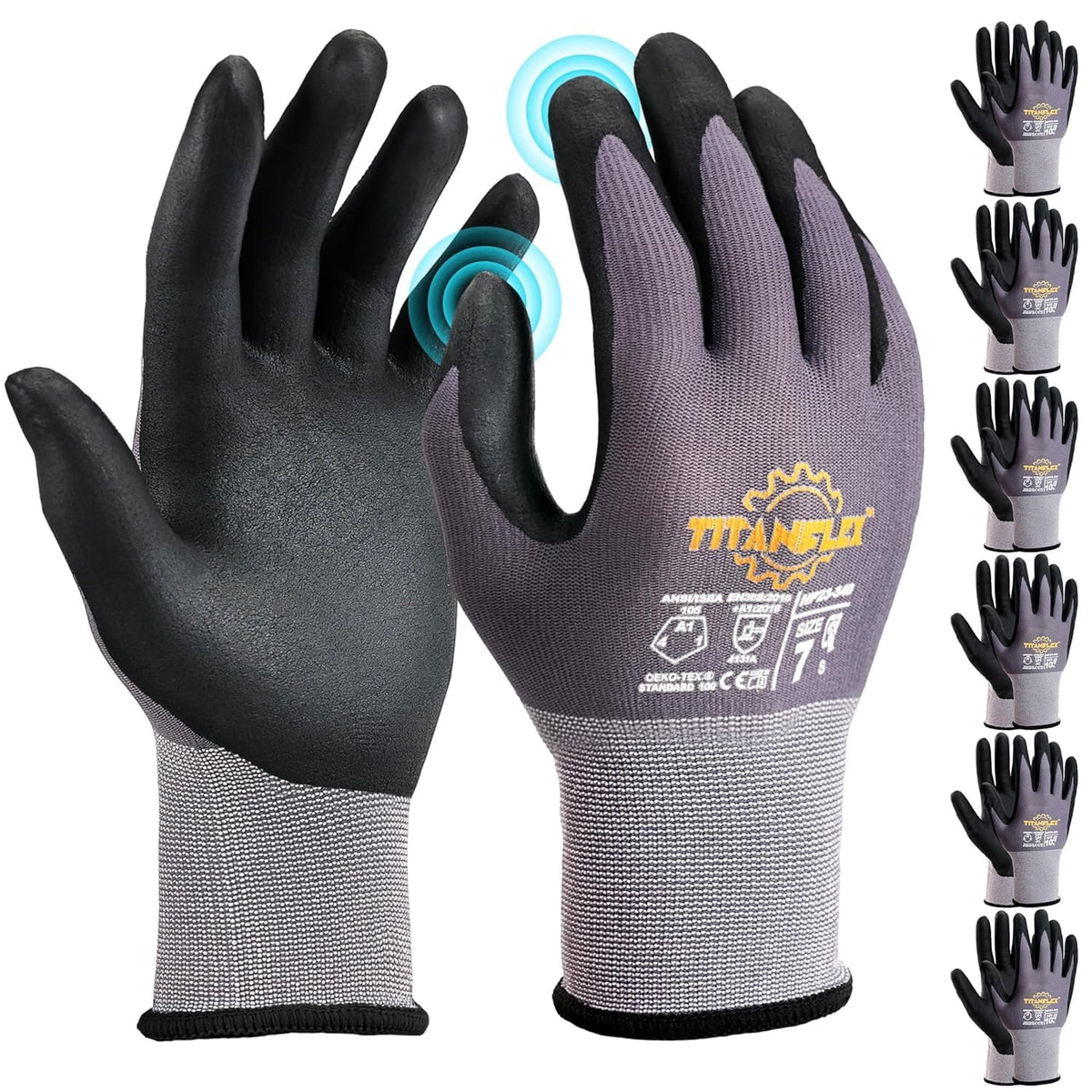 TitanFlex work gloves with microfoam nitrile palm coating for superior grip.