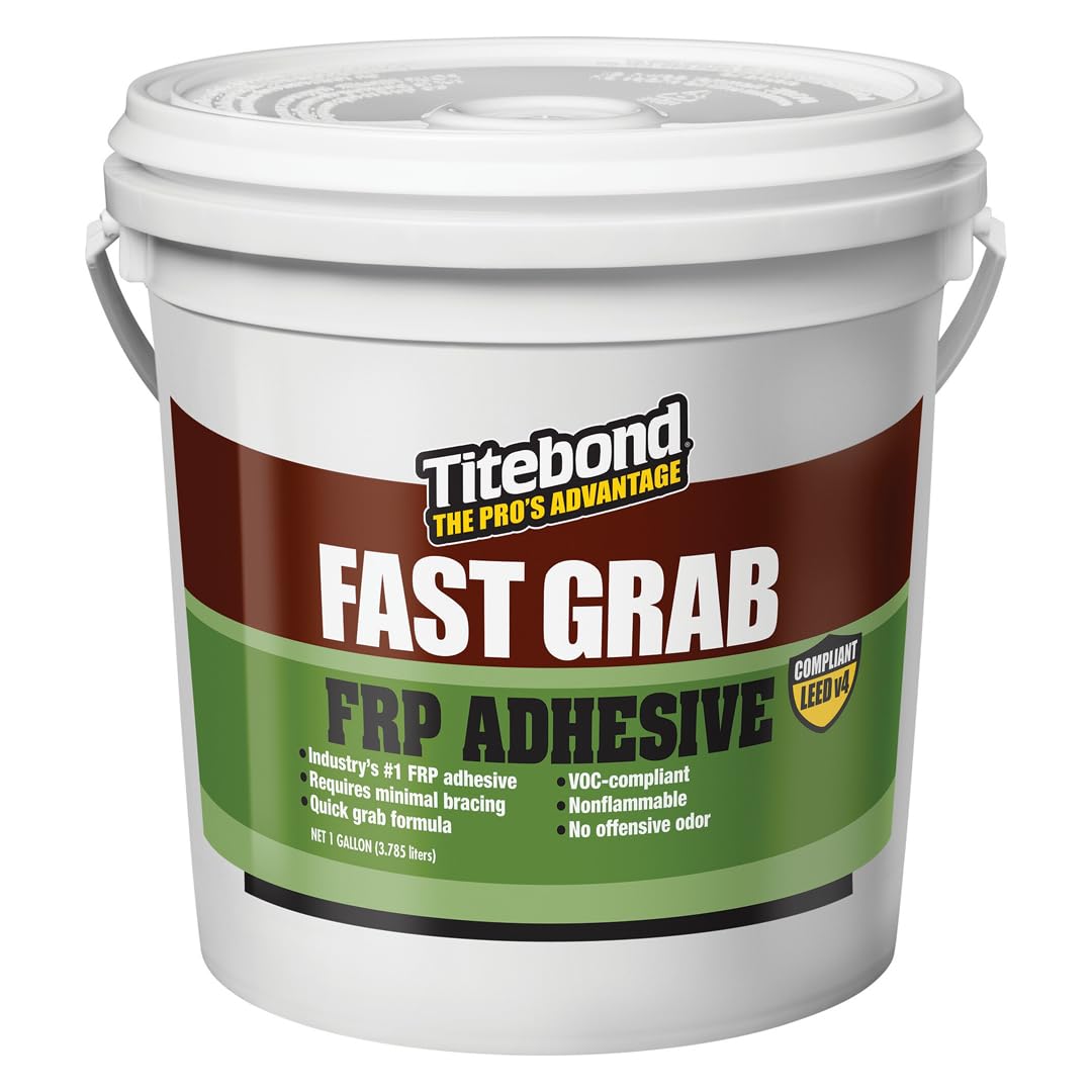 Titebond GAL FASTGRB FRP Adhesive bottle illustrating VOC-compliant formula for FRP bonding.