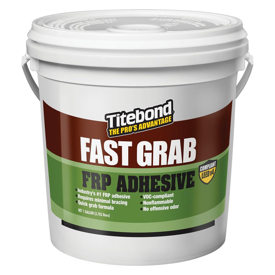 Titebond GAL FASTGRB FRP Adhesive bottle illustrating VOC-compliant formula for FRP bonding.