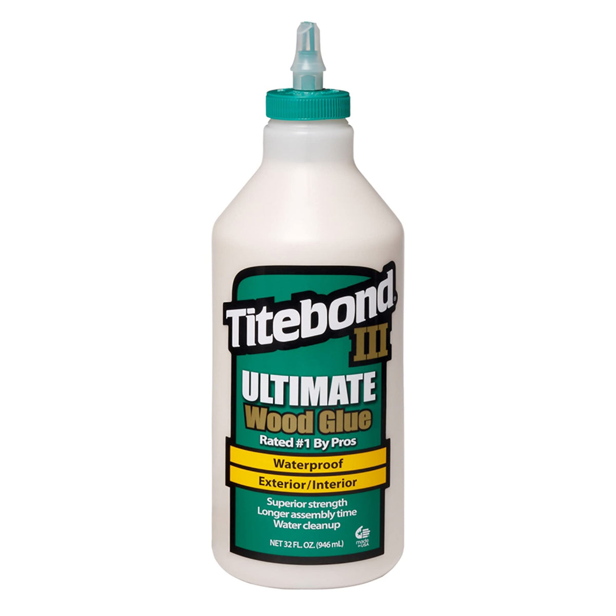 Titebond III Ultimate Wood Glue quart bottle for waterproof interior and exterior bonds