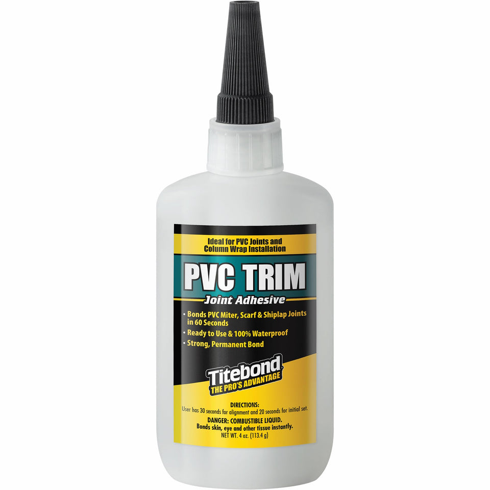 Titebond PVC Trim Joint Adhesive bottle ready for a strong bond.