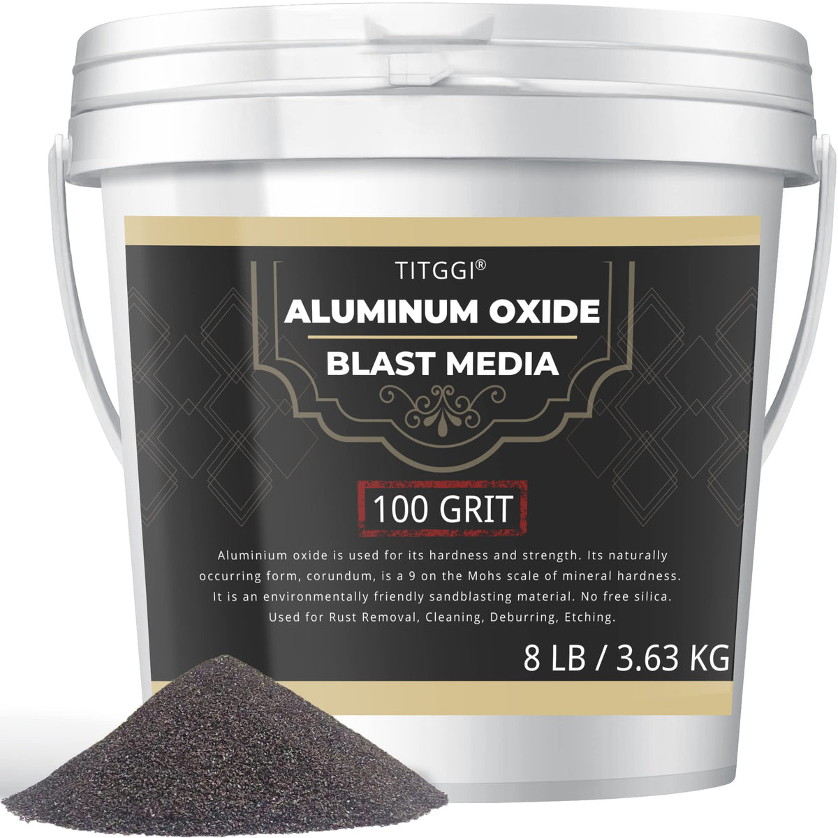 TITGGI 100 grit blast media in bucket for easy surface prep and containment