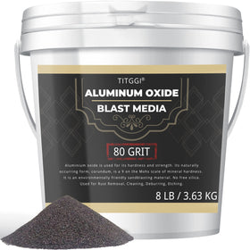 TITGGI 80-grit aluminum oxide blast media in a bucket for rust removal.