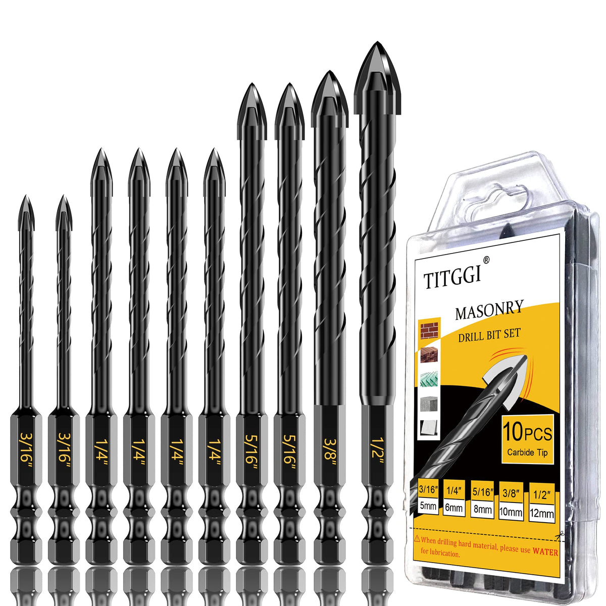 TITGGI masonry drill bit set with cross-tip design for faster drilling