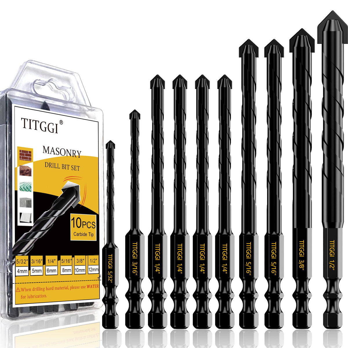 TITGGI masonry drill bit set with hex handle for secure grip.