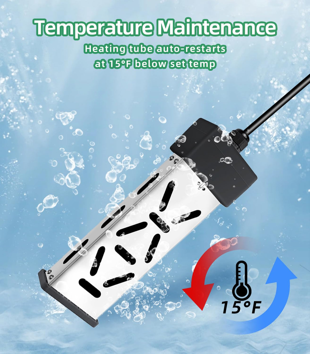 Titikula immersion heater warming a bathtub scene.