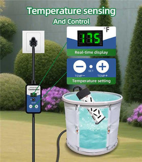 Titikula immersion heater used in a bucket setup.