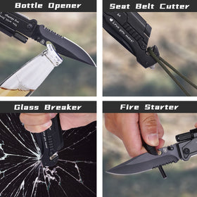 Titorld fire-starter tool helps start a campfire when needed.