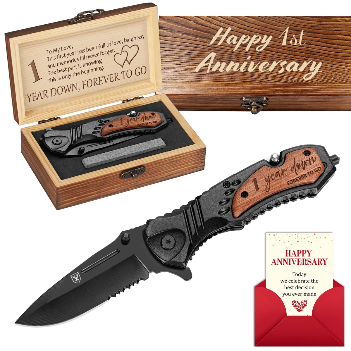 Titorld first anniversary pocket knife in a gift box, ready for gifting.