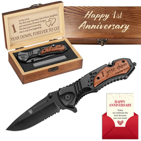 Titorld first anniversary pocket knife in a gift box, ready for gifting.