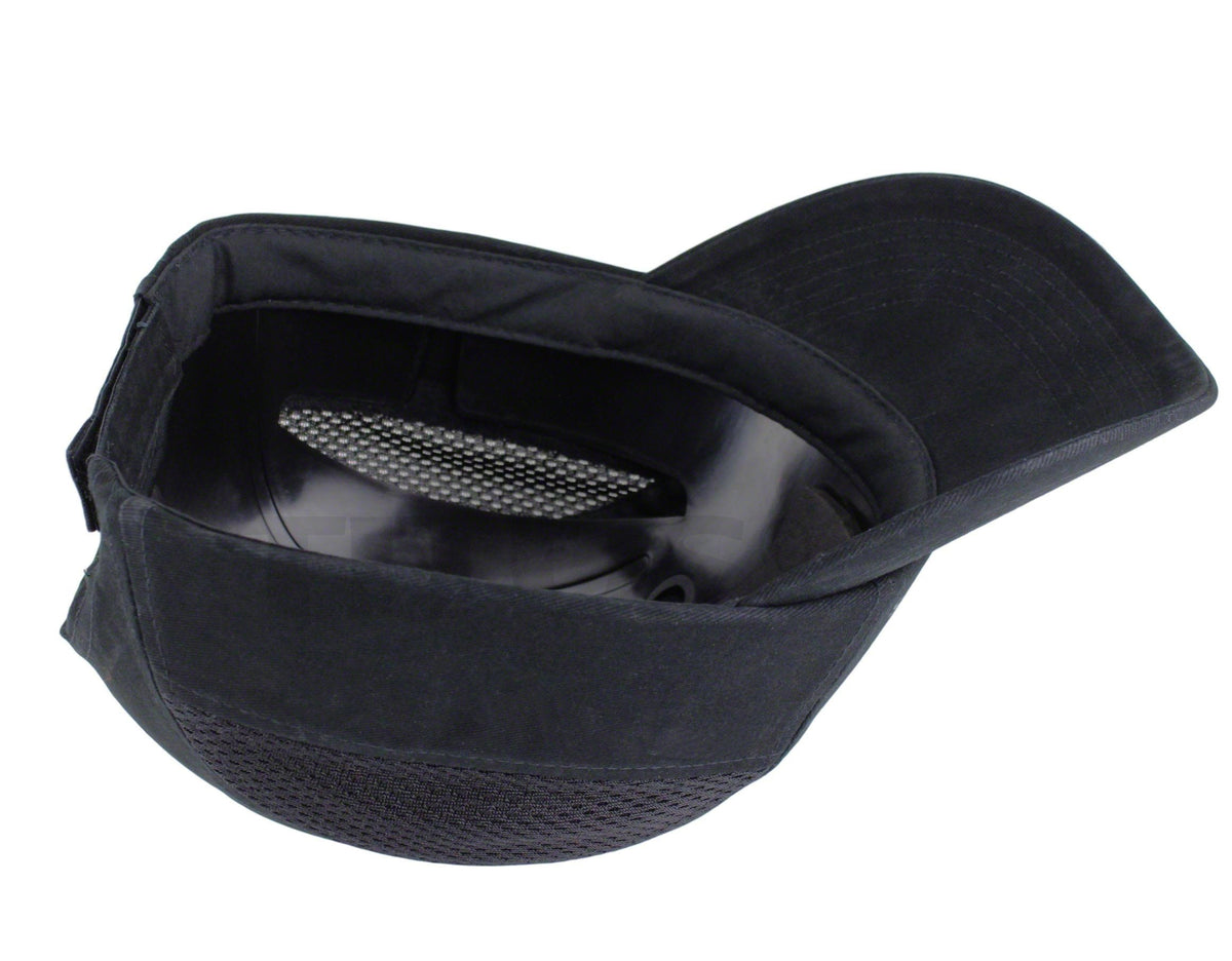 Black TITUS baseball-style protective hat on side profile