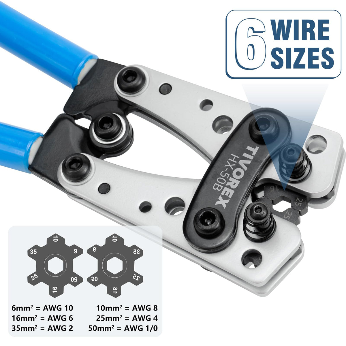 Tivorex die-adjustment feature enables precise crimp sizing.