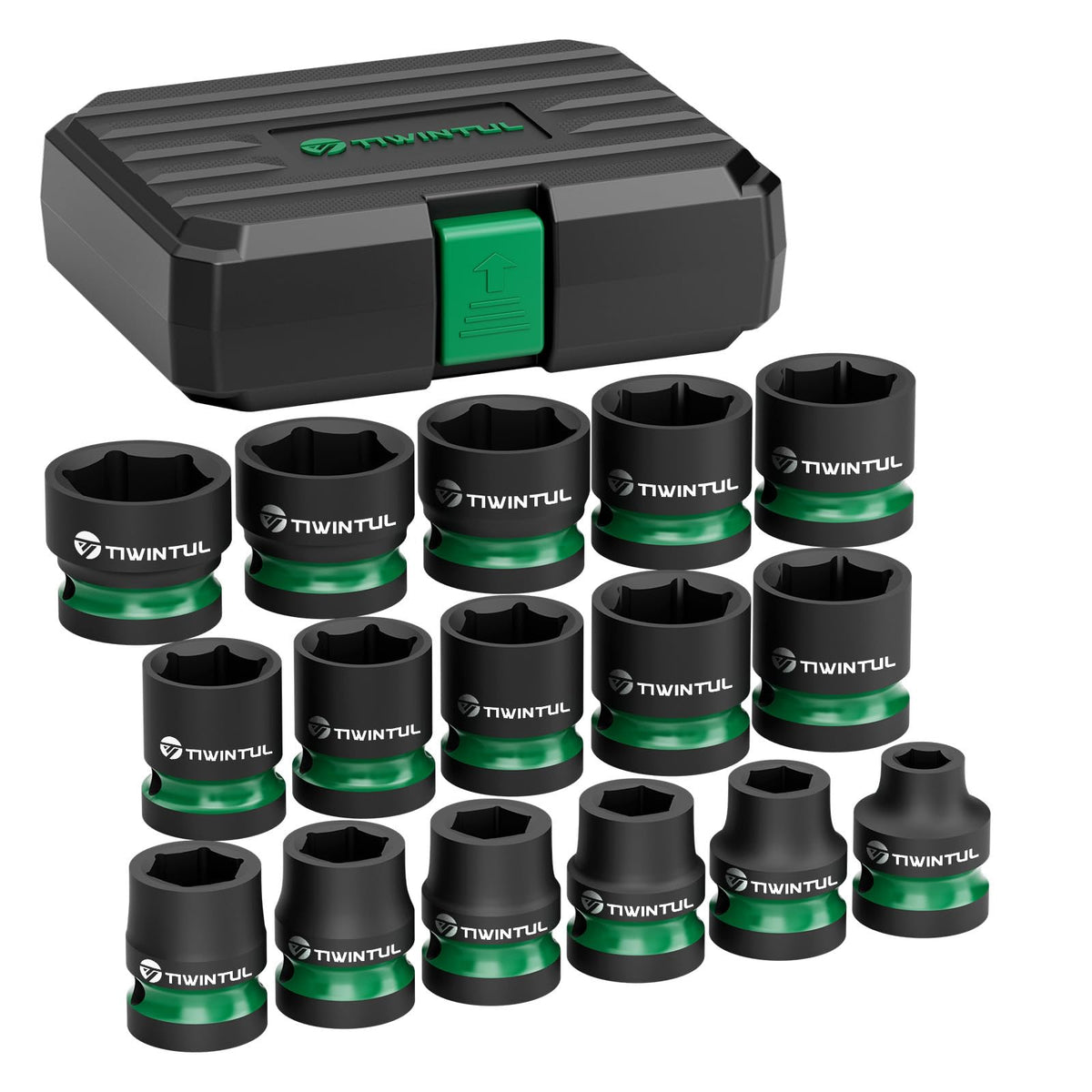 TIWINTUL half-inch drive shallow socket set with 8–24 mm sizes for automotive work