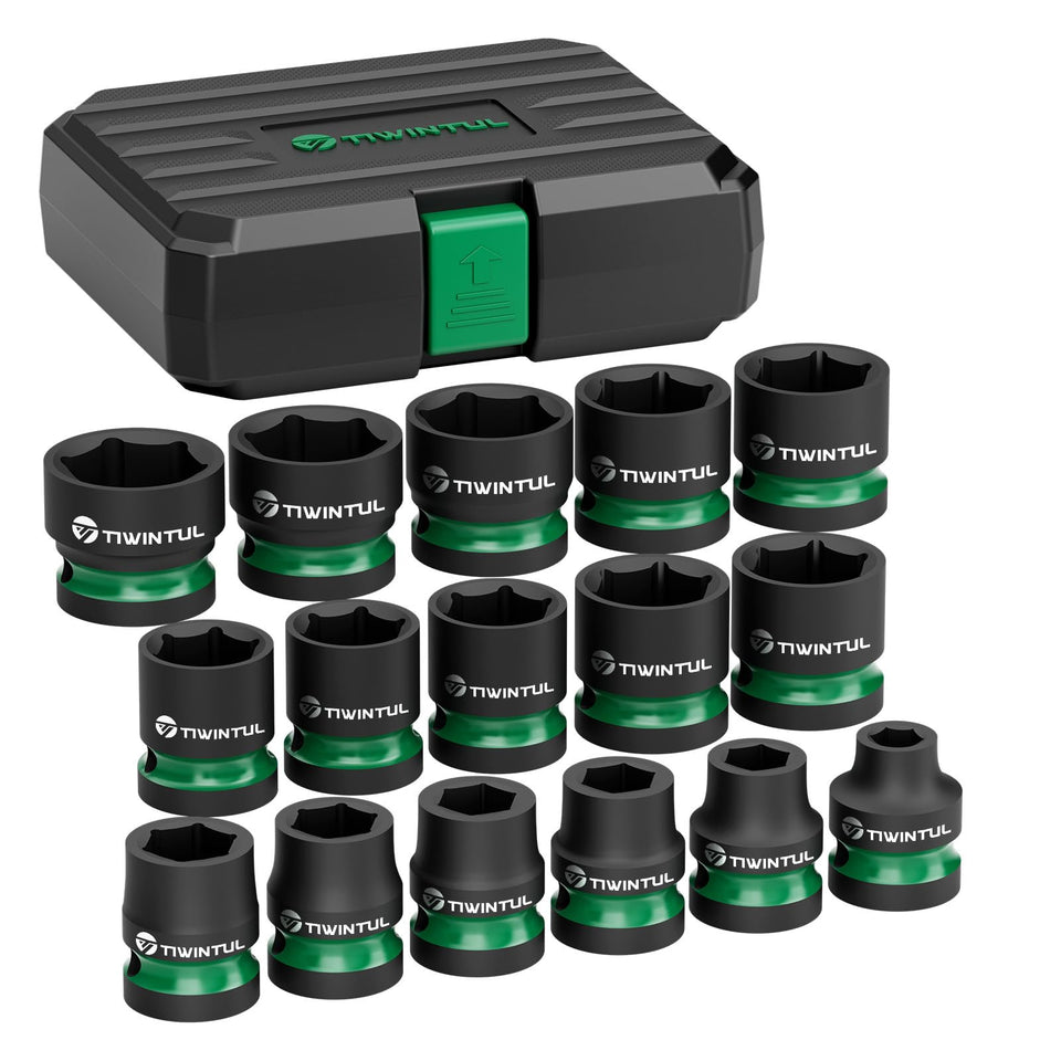 TIWINTUL half-inch drive shallow socket set with 8–24 mm sizes for automotive work
