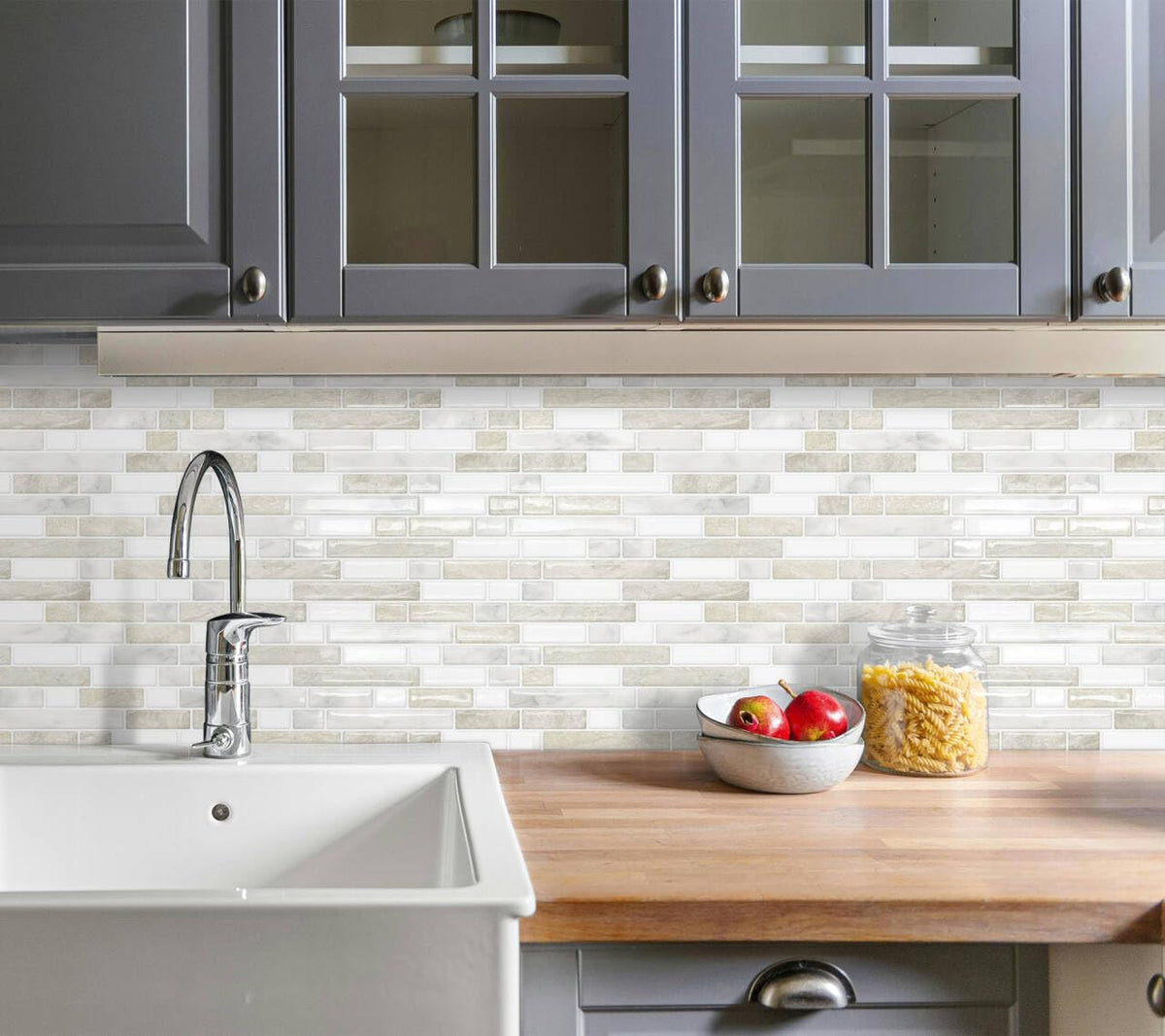 Tiwoos beige-white marble appearance tile pack for quick refresh