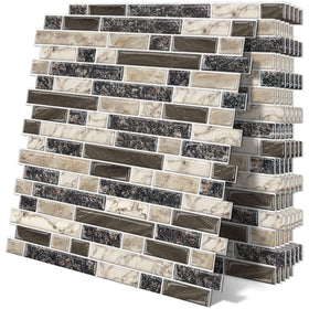 Tiwoos thick peel-and-stick backsplash tile 12x12 with 3D brown marble look for easy installation.