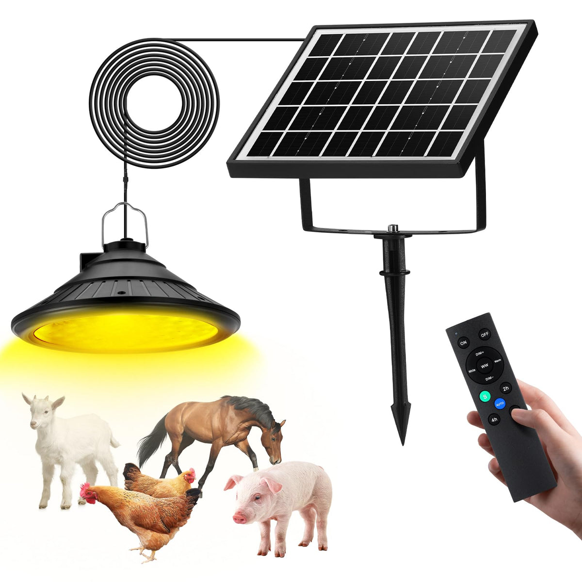 Tiyiawi solar chicken coop light with timer for off-grid coop illumination.