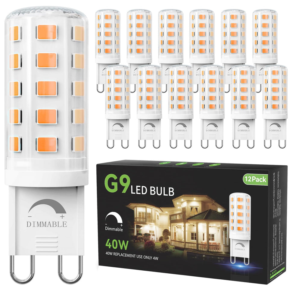 TJOY 12-pack dimmable G9 LED bulbs arranged for a chandelier, energy-saving lighting option.