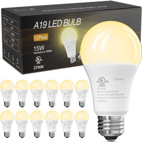 TJOY 12-pack LED bulbs front view with warm 2700K light for cozy rooms