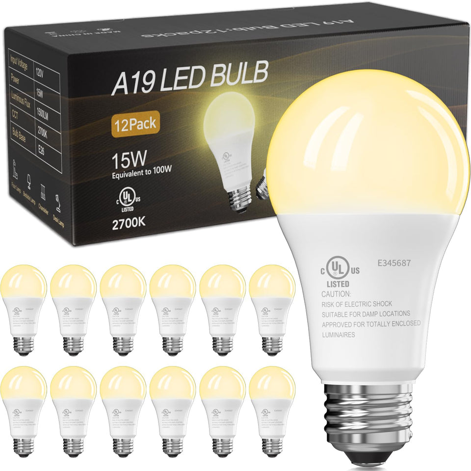 TJOY 12-pack LED bulbs front view with warm 2700K light for cozy rooms