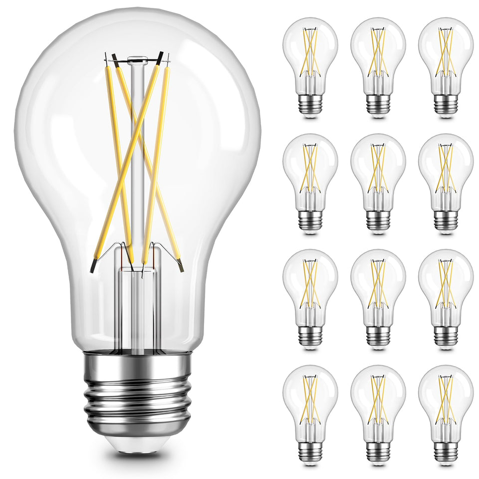 TJOY 12-pack vintage LED bulb with clear glass filament for cozy ambiance