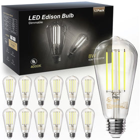 TJOY 12-pack E26 vintage Edison bulbs front view for elegant ambient lighting