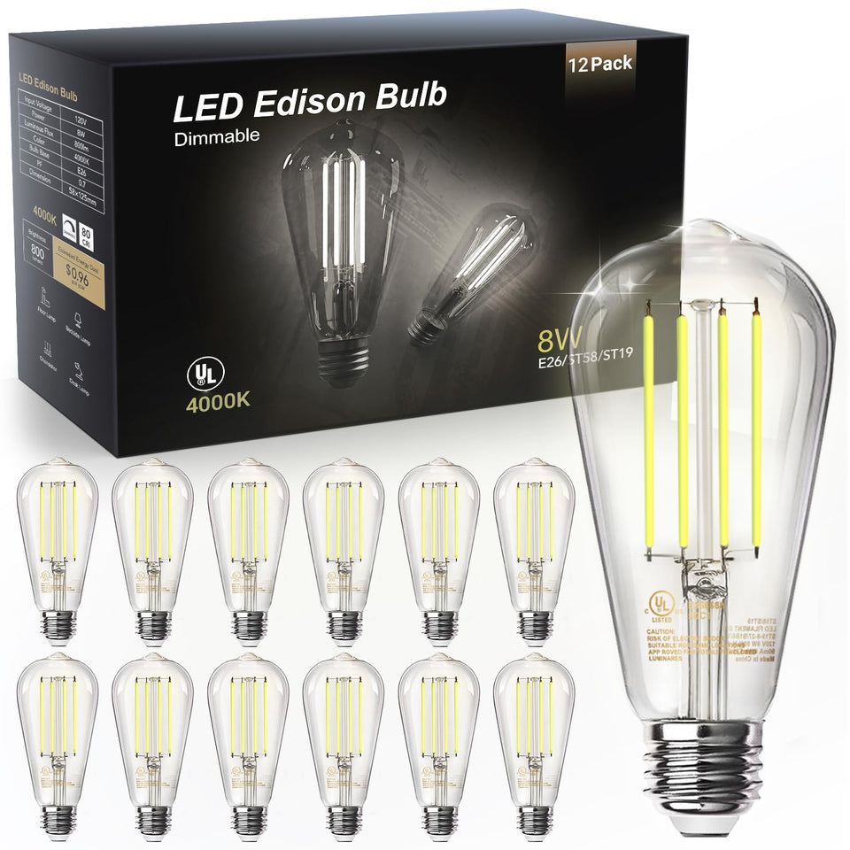 TJOY 12-pack E26 vintage Edison bulbs front view for elegant ambient lighting