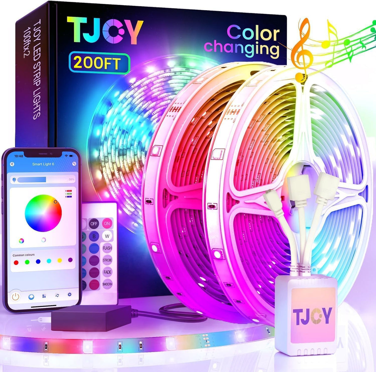 TJOY 200ft LED strip in living room setup for immersive ambient lighting
