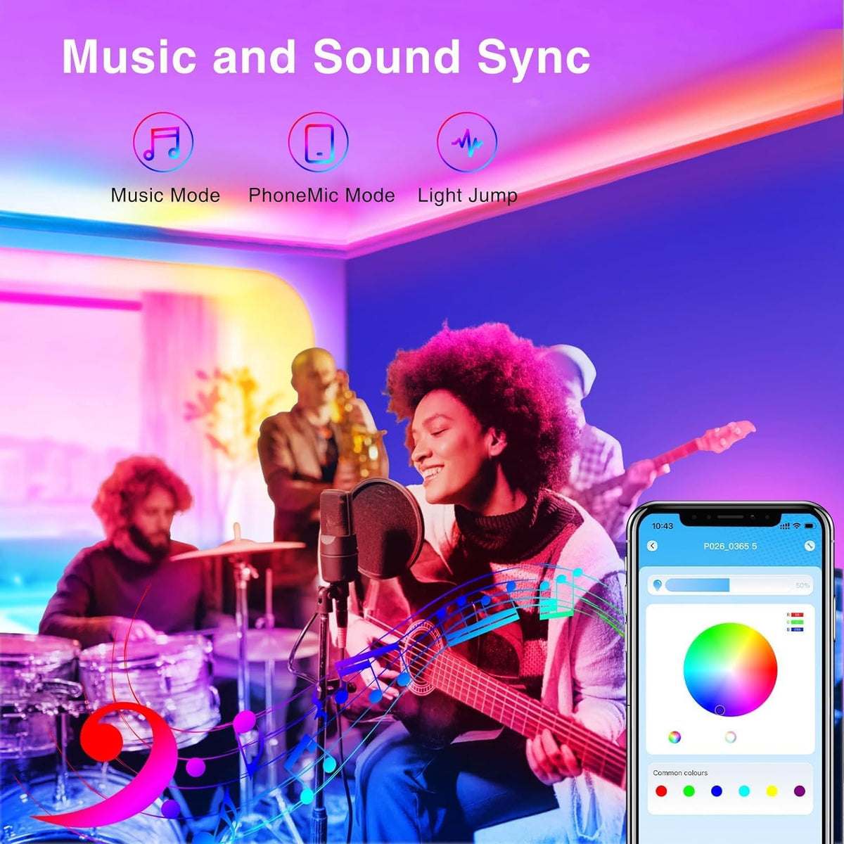 TJOY 200ft LED strip microphone sync matches music for lively scenes