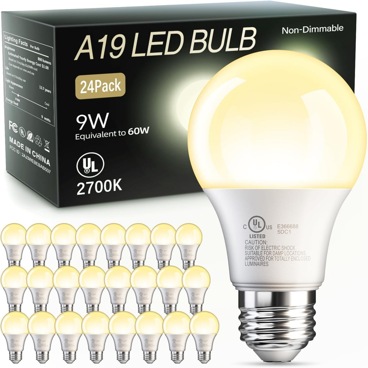 TJOY 24-pack A19 LED bulbs provide energy-efficient lighting for living and workspaces.