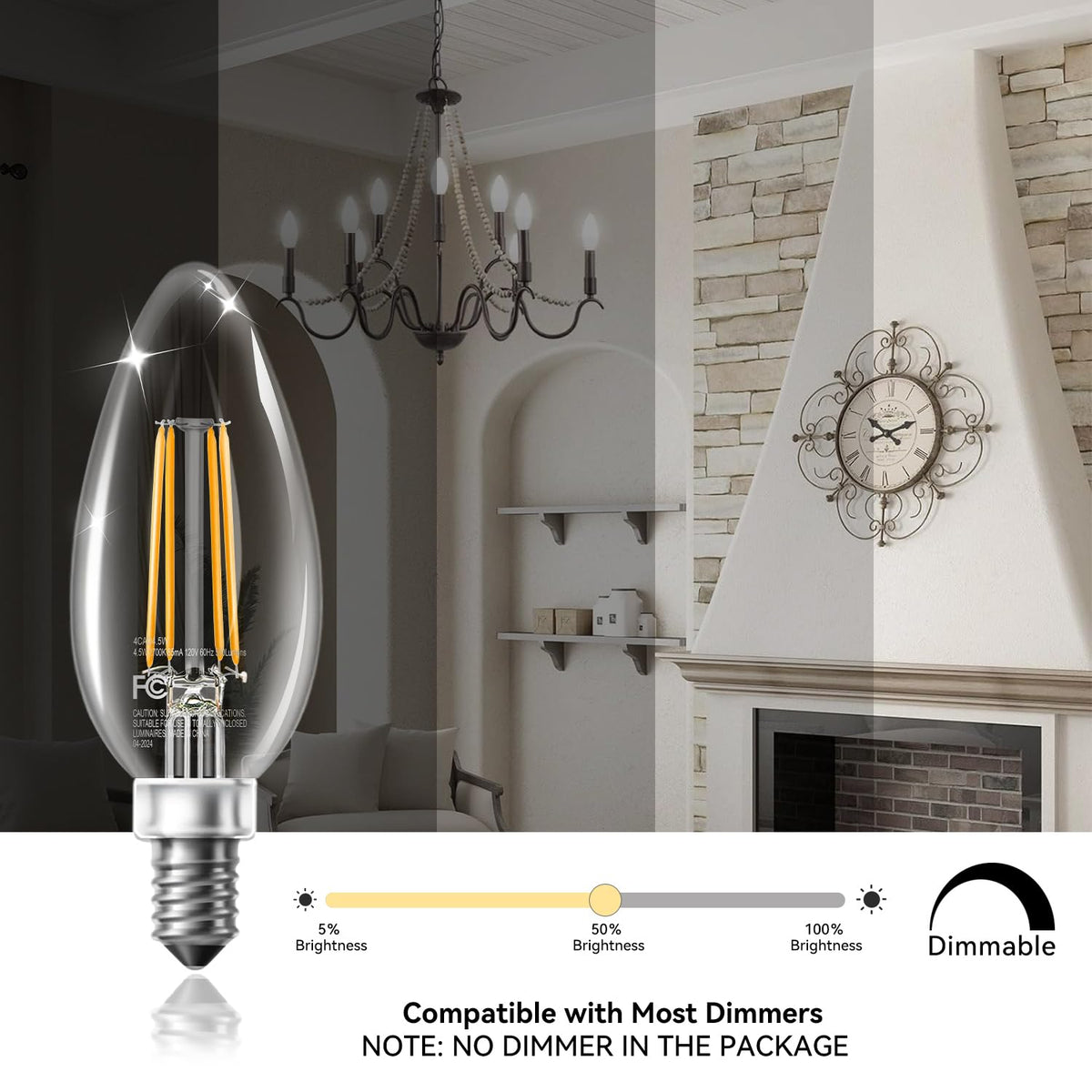 TJOY 2700K dimmable candle bulb for mood adjustable evenings.