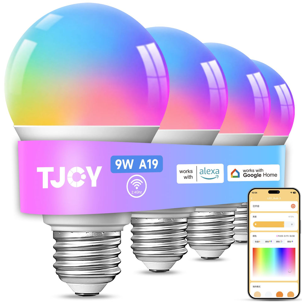 TJOY 4-pack smart bulbs in package for vibrant living room lighting
