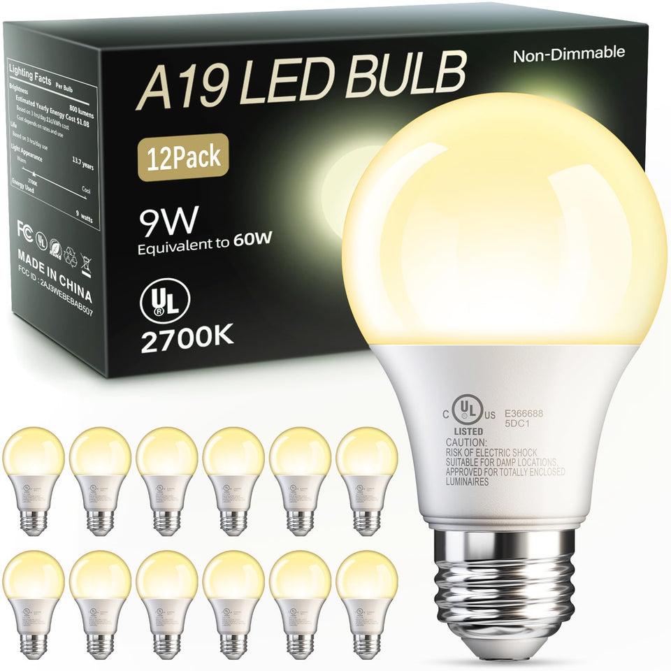TJOY A19 LED bulb with 2700K soft white glow for cozy home ambience.