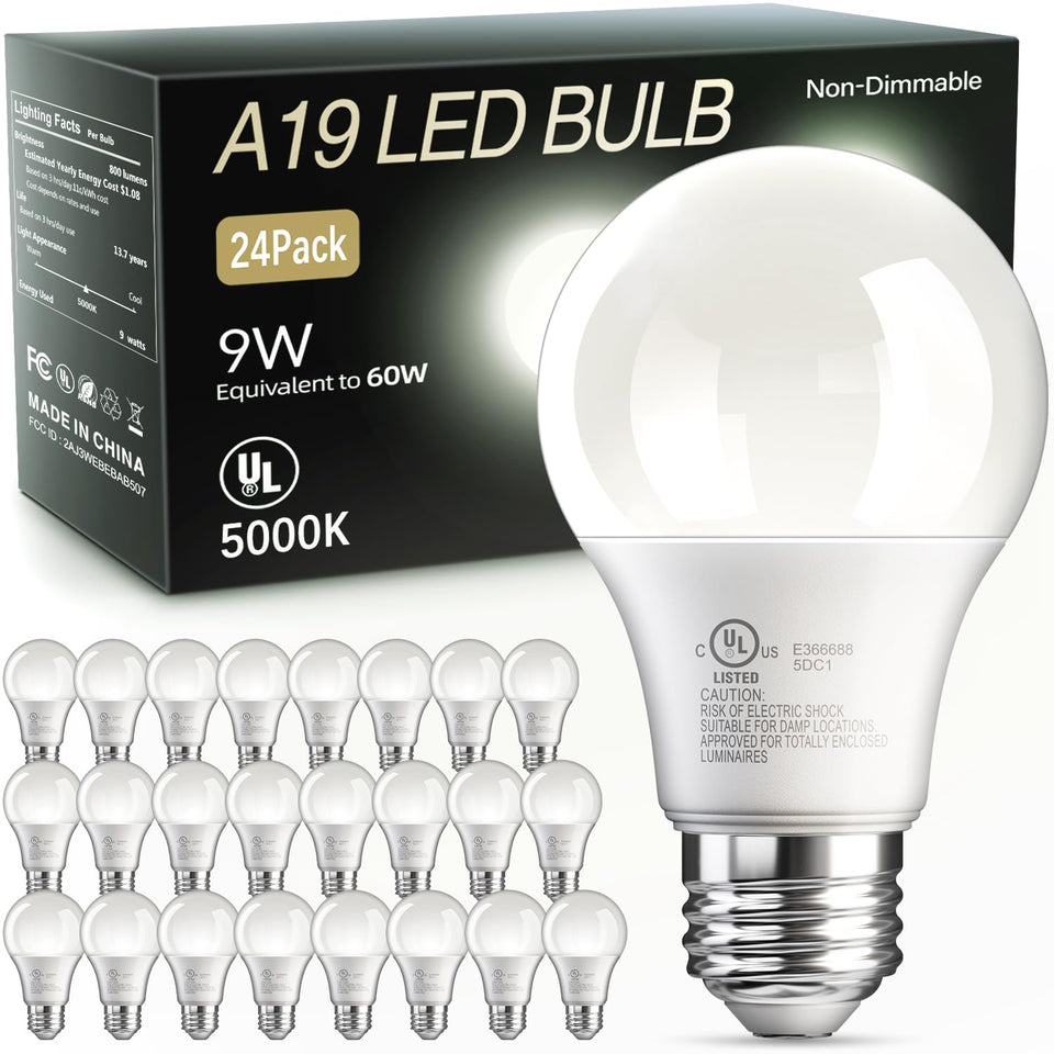 TJOY A19 LED bulb with 800 lm daylight illuminates a bright living room.