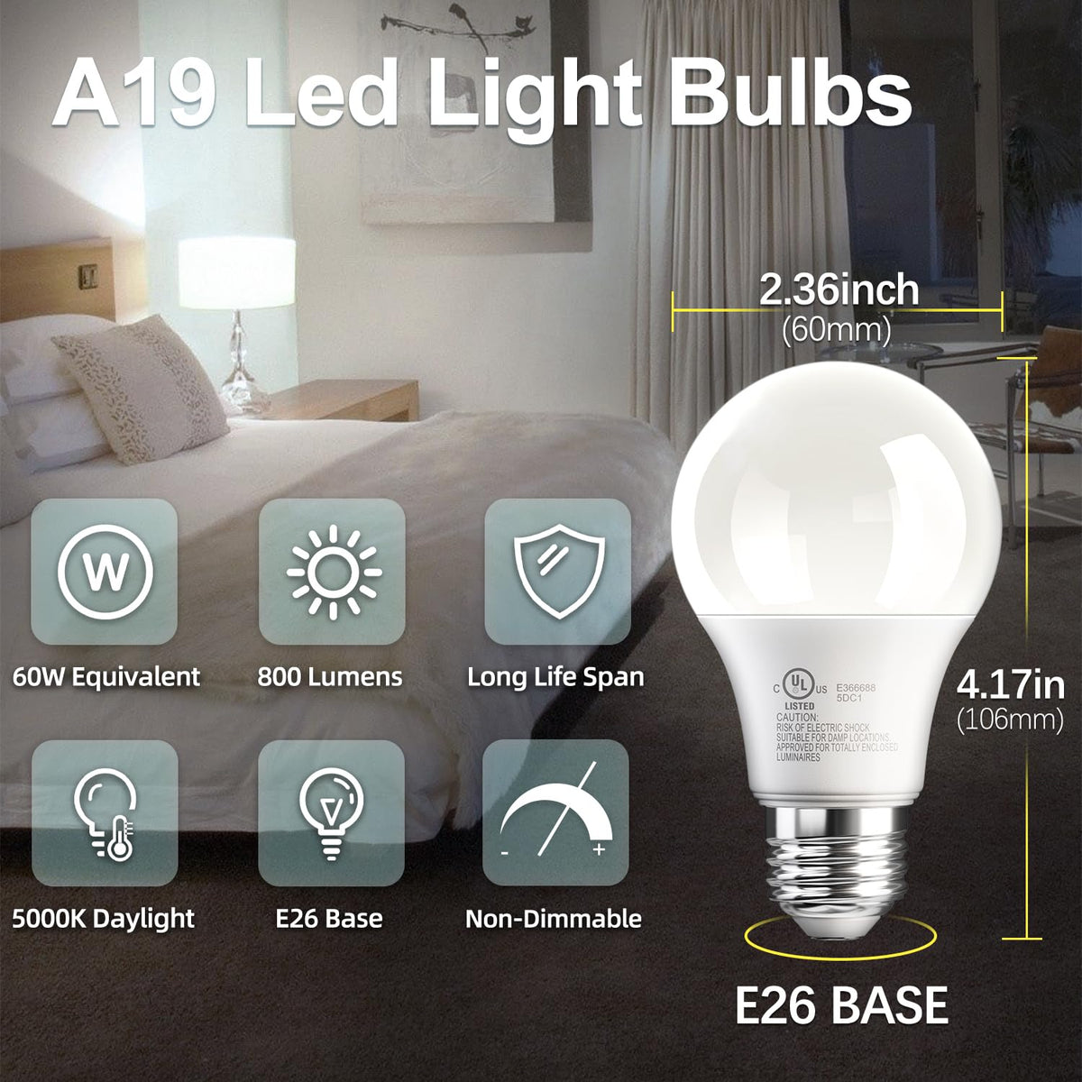 TJOY A19 LED bulb demonstrates 9W energy saving versus 60W incandescent.