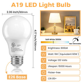 TJOY A19 bulbs bedroom scene, 3000K warmth for cozy ambience.