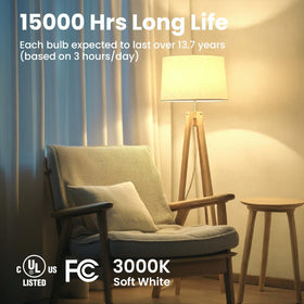 TJOY A19 LED bulbs in-lamp setup, six-pack for steady illumination.