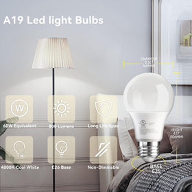 TJOY A19 bulbs packaging image highlighting UL-listed safety