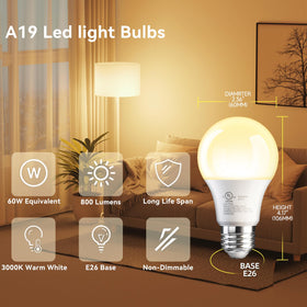 TJOY A19 LED bulbs with E26 base for quick installation.