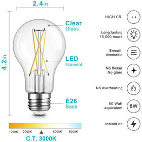 TJOY A19 vintage LED bulb emits warm 3000K light for dining areas