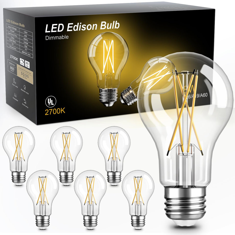 TJOY A19 vintage Edison bulb with clear filament for elegant fixtures.