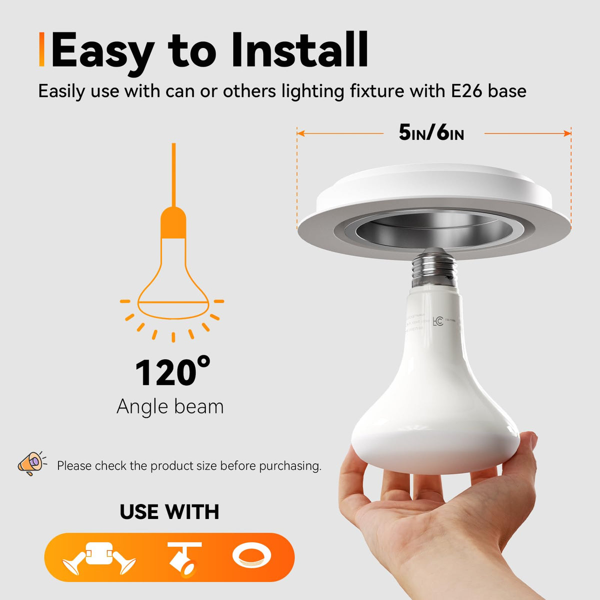 TJOY BR30 E26 base installation in a ceiling fixture.