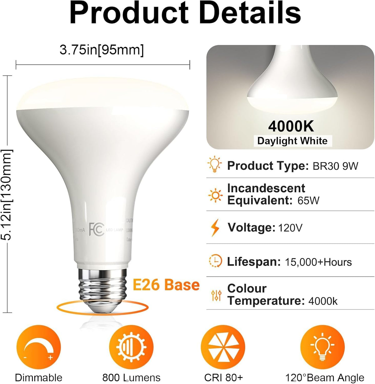 TJOY BR30 LED bulb 4000K natural white for crisp, true colors